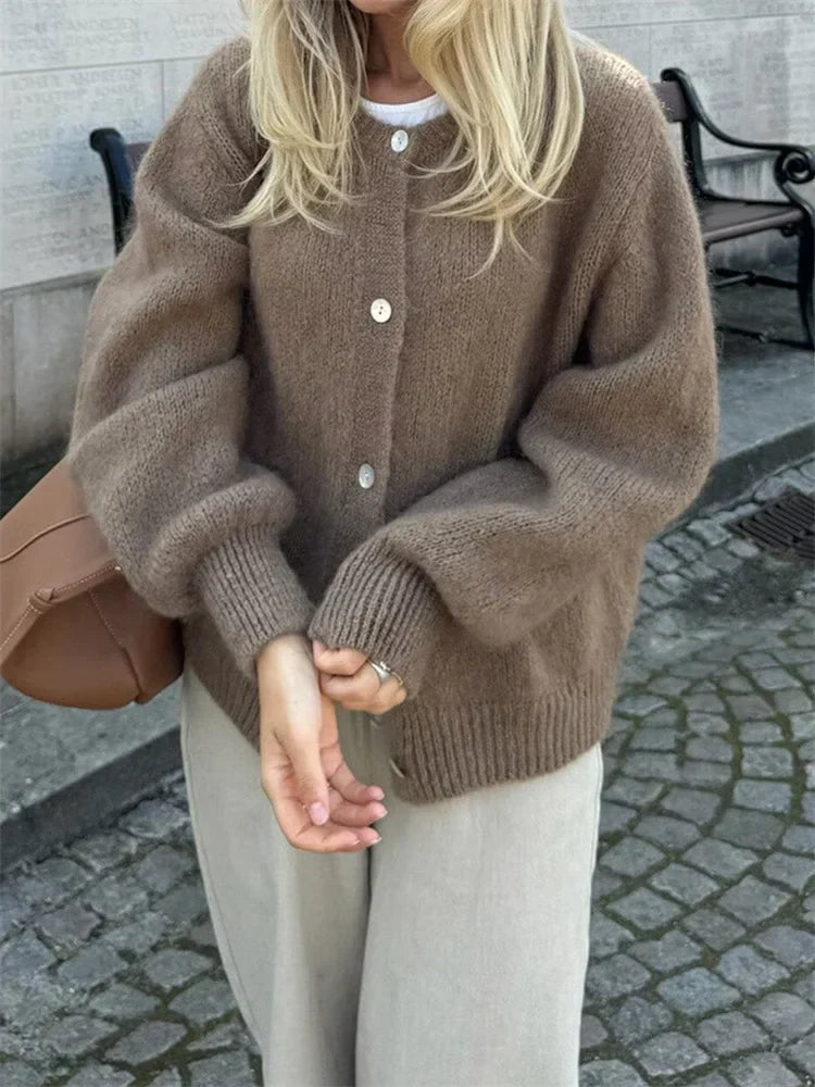 Amadea | Cardigan Fuzzy en Maille avec Boutons pour Femme